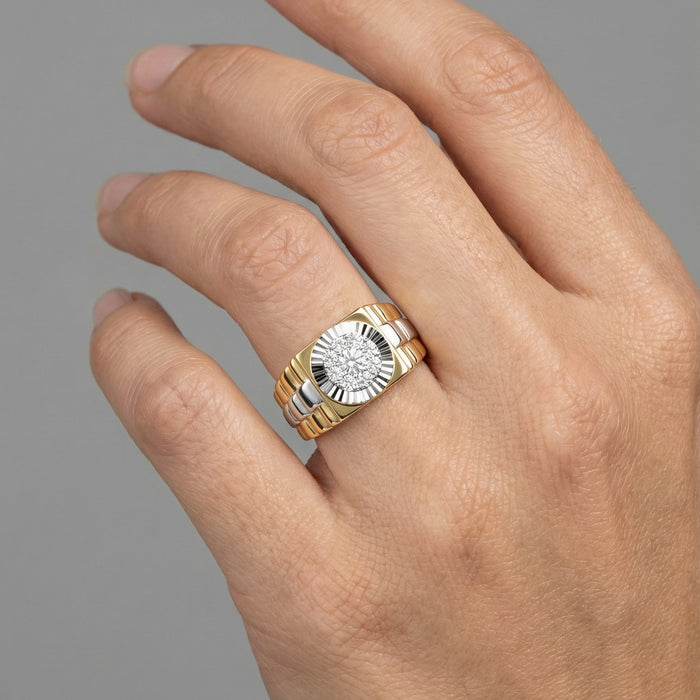 Two Tone Round Cluster Diamond Ring in 18K Gold