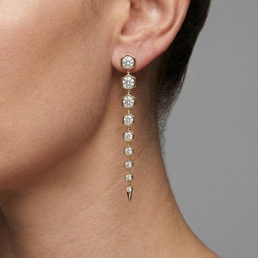 Hexagon Cascade Diamond Drop Earrings in 18K Yellow Gold