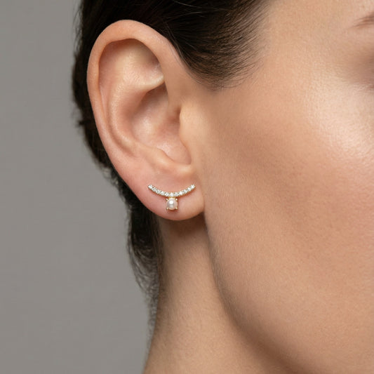 Pearl Diamond Stud Earrings in 14K Yellow Gold
