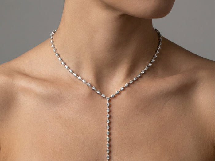 Baguette Cut Lariat Diamond Necklace in 18K White Gold