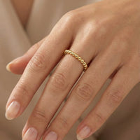 Polished Beaded Stackable 14K (or 18k upon request) Gold Round Shape Diamond Ring