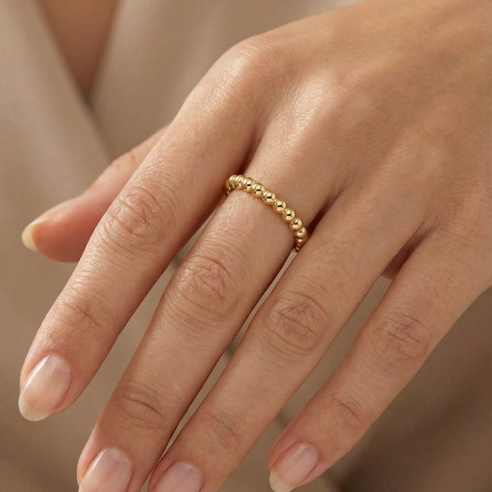 Polished Beaded Stackable Round Shape Diamond Ring in 14K Gold