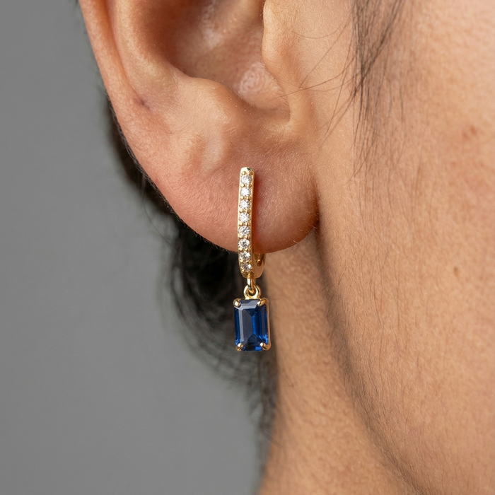 Regent Line Blue Sapphire Diamond Drop Earrings in 18K Yellow Gold