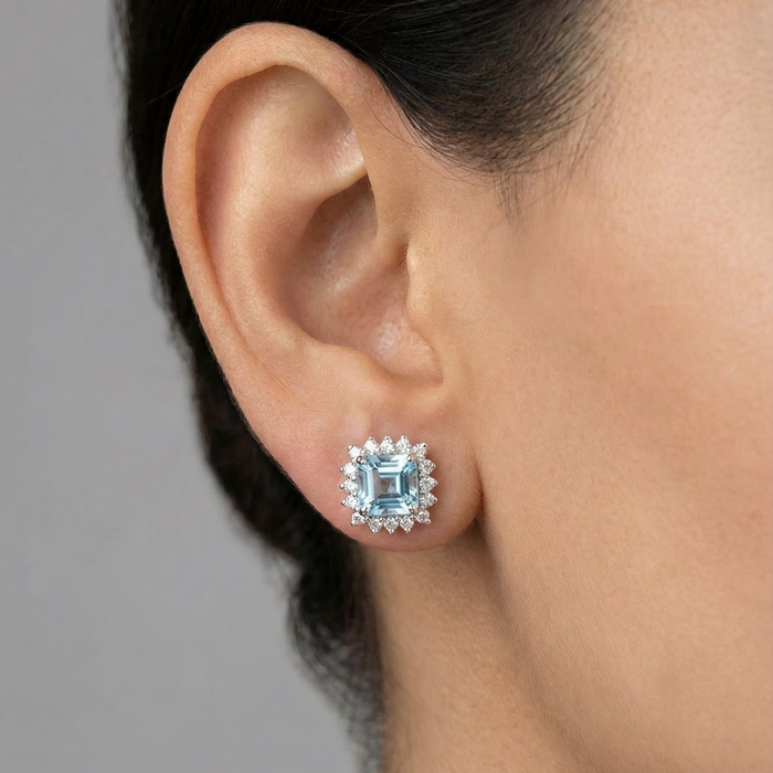 Ice Bloom Aquamarine & Diamond Stud Earrings in 18K White Gold