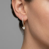 Diamond Heart Drop Huggie Hoop Earrings in 14K Yellow Gold