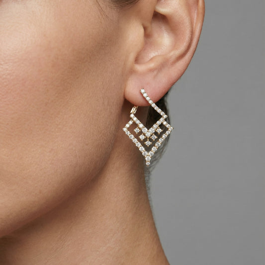 Pave Angular Diamond Drop Earrings in 14K Yellow Gold