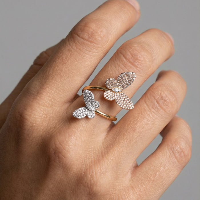 Butterfly Bloom Dual Tone Ring in 18K Yellow Gold