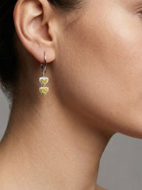 Double Heart Drop Earrings in 18K White Gold