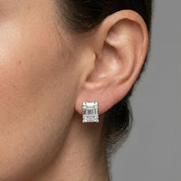 Princess Cut Illusion Diamond Stud Earrings in 18K White Gold
