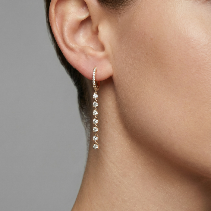 Oval Chain Link Diamond 14K (or 18k upon request) Yellow Gold Drop Earrings