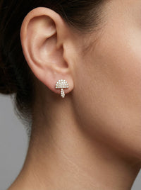 Mushroom Pave Diamond Stud Earrings in 14K Yellow Gold