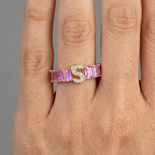 Blush Signature Pink Sapphire & Diamond Band Ring in 18K Yellow Gold