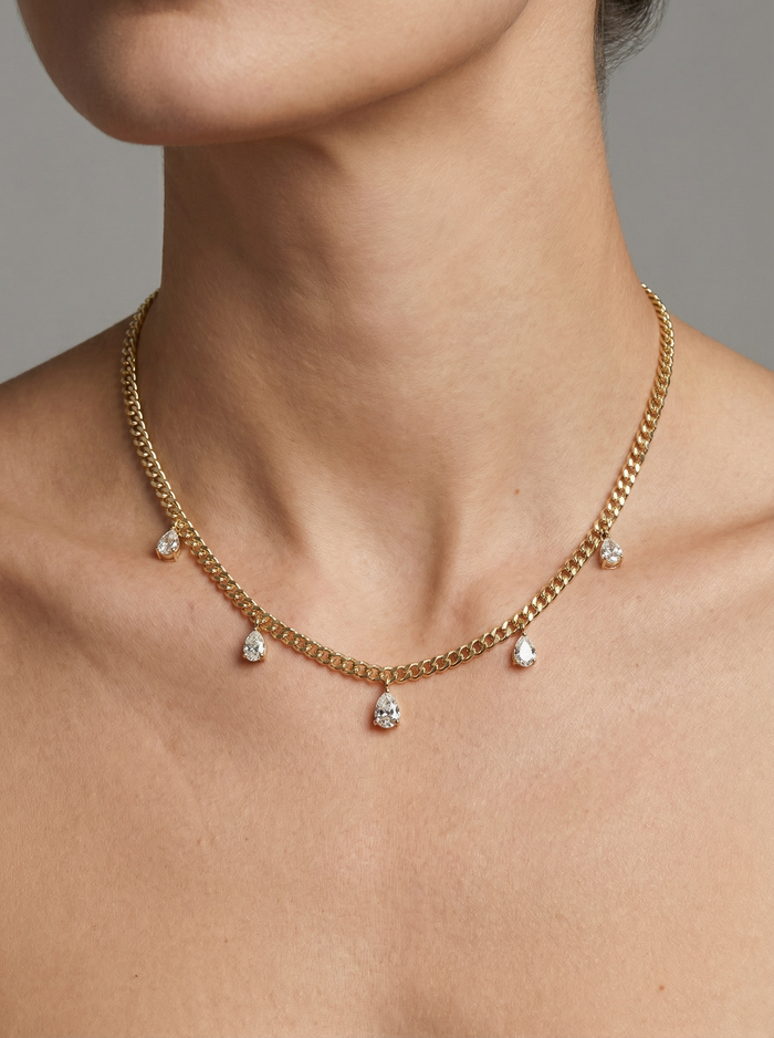 Minimalist Baguette 14K (or 18k upon request) Yellow Gold Diamond Link Necklace