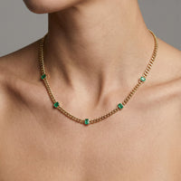 Emerald Baguette Chain Necklace in 14K Yellow Gold