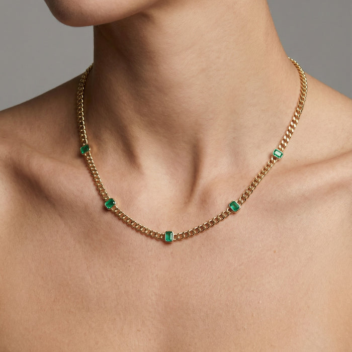 Emerald Baguette Chain Necklace in 14K Yellow Gold
