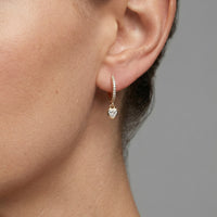 Diamond Heart Drop Huggie Hoop Earrings in 14K Yellow Gold