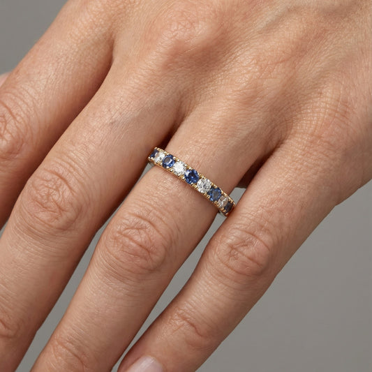Azure Symphony Blue Sapphire & Diamond Band Ring in 18K Yellow Gold