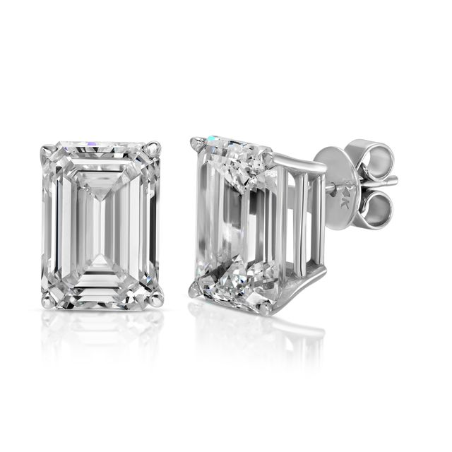 Emerald Cut Diamond Stud Earrings in 14K White Gold