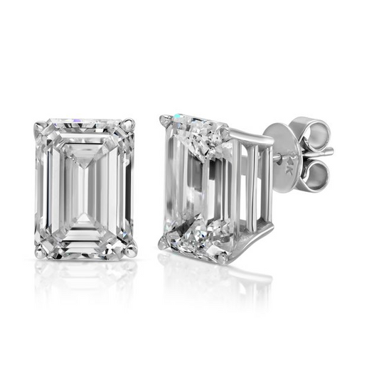 Emerald Cut Lab Diamond Stud Earrings in 14K White Gold