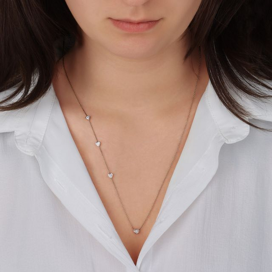 Heart Station Diamond Necklace in 14K Yellow Gold