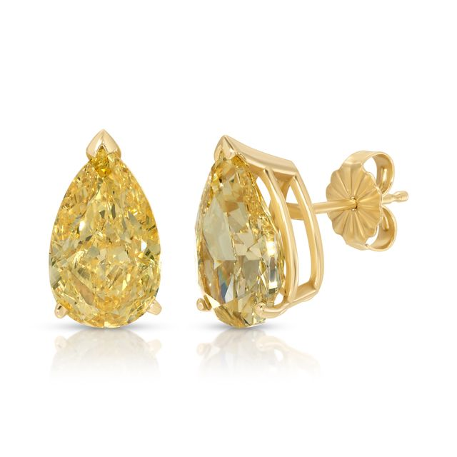 Pear Cut Yellow Diamond Stud Earrings in 14K Gold