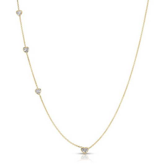 Heart Station Diamond Necklace in 14K Yellow Gold