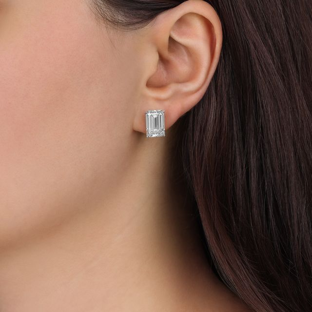 Emerald Cut Diamond Stud Earrings in 14K White Gold
