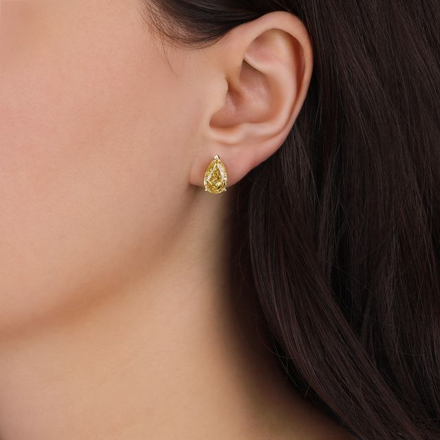 Pear Cut Yellow Diamond Stud Earrings in 14K Gold