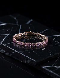 Exquisite Pink Sapphire 14K Yellow Gold Tennis Bracelet