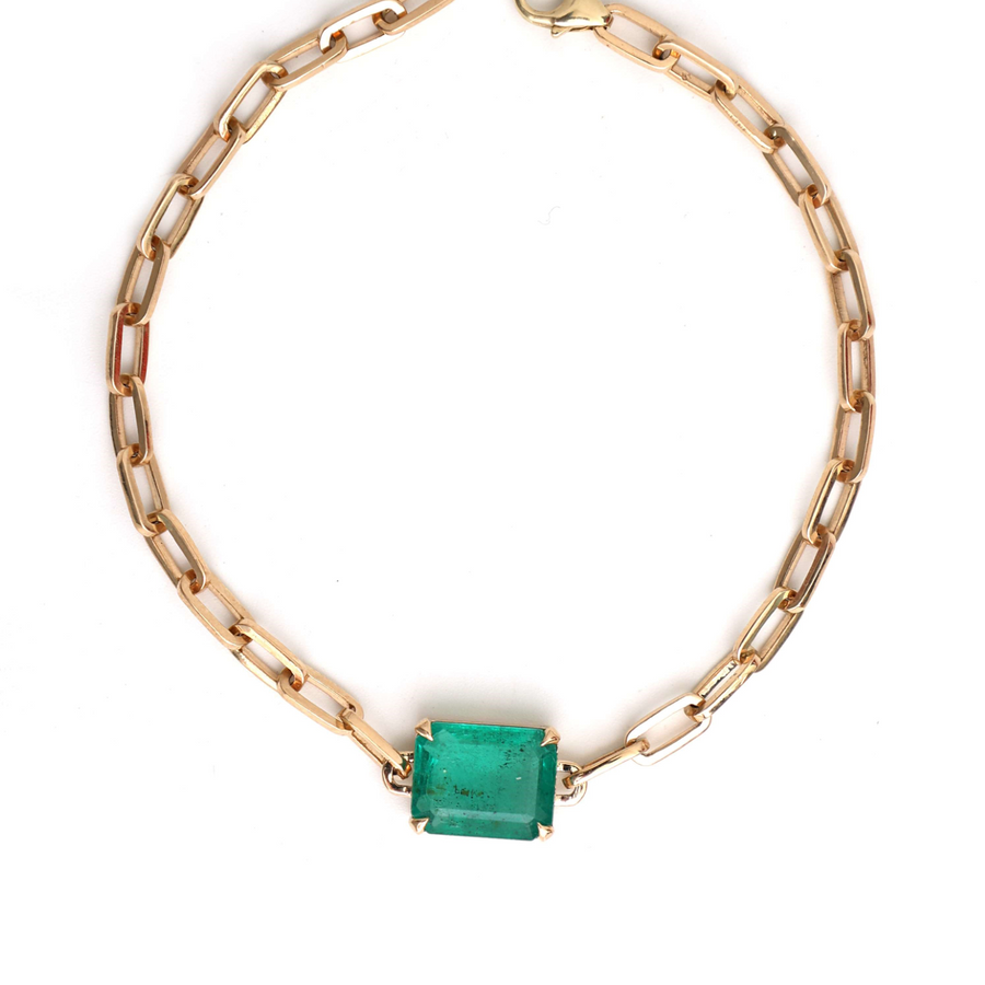 Emerald-Cut Emerald Chain Bracelet in 14K Yellow Gold