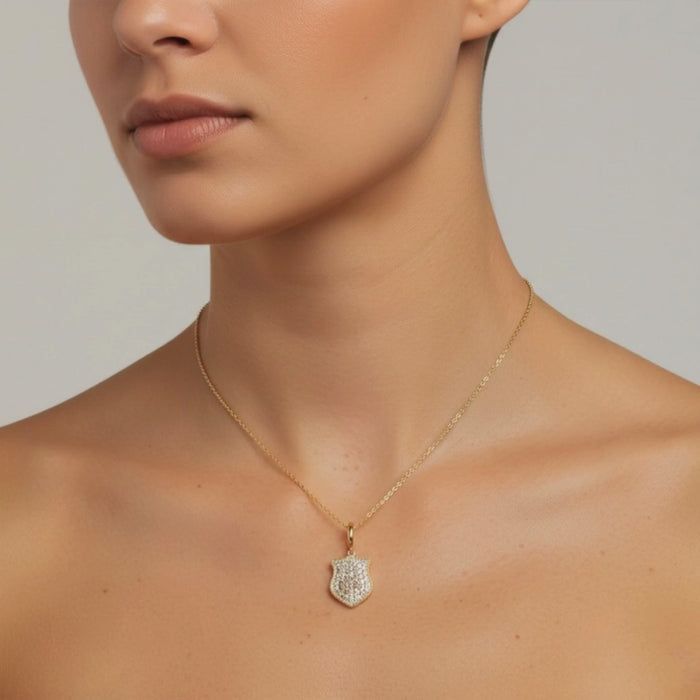 Diamond Shield Charm Pendant Necklace in 14K Yellow Gold