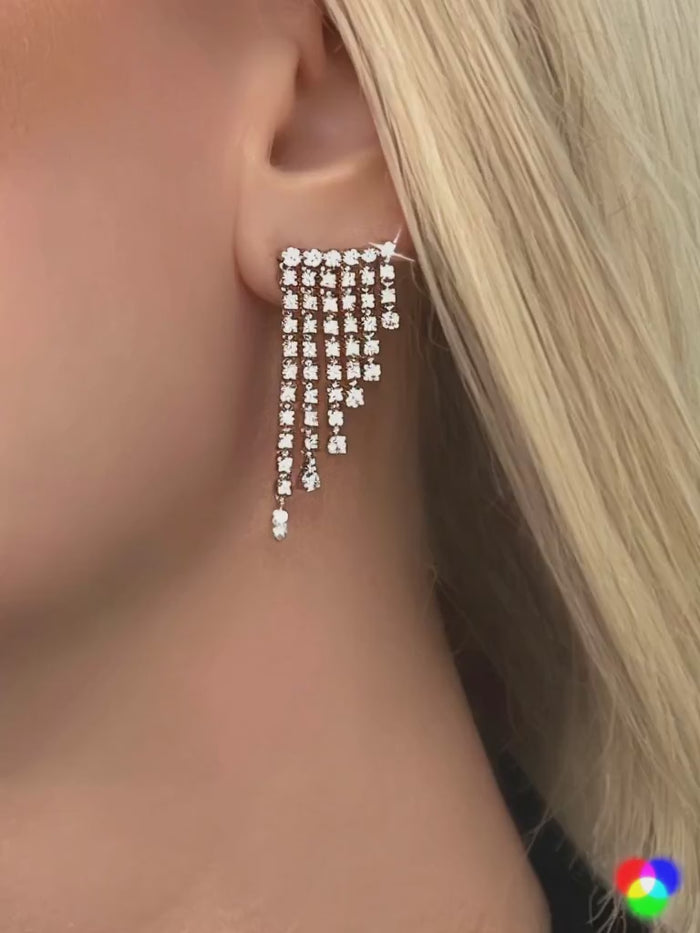Multi Row White Sqaue 14K Diamond Dangling Earrings