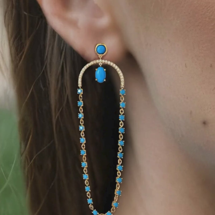 Turquoise Chain Drop Earrings in 14K Yellow Gold