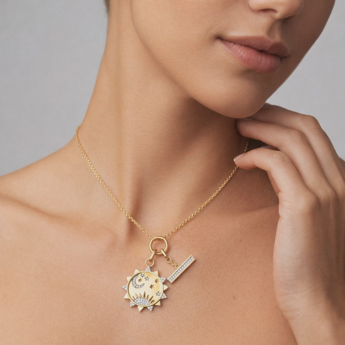 Celestial Moon Star Charm Pendant Necklace in 14K Yellow Gold