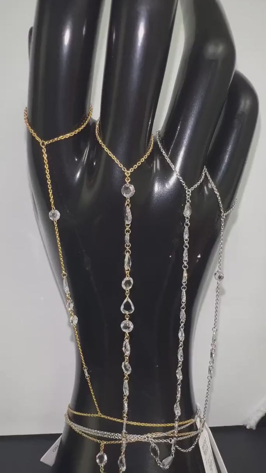 Marquise 103 Diamonds Sapphire Hand Chain in 14K Gold
