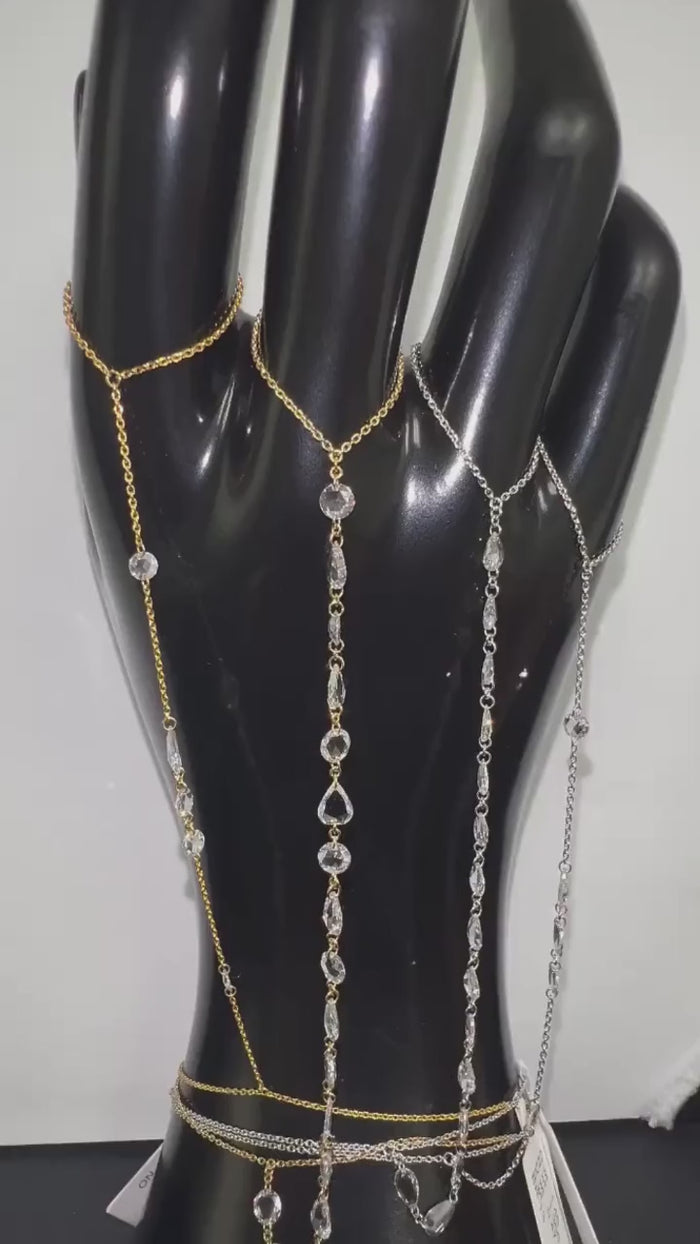 Marquise 103 Diamonds Sapphire Hand Chain in 14K Gold