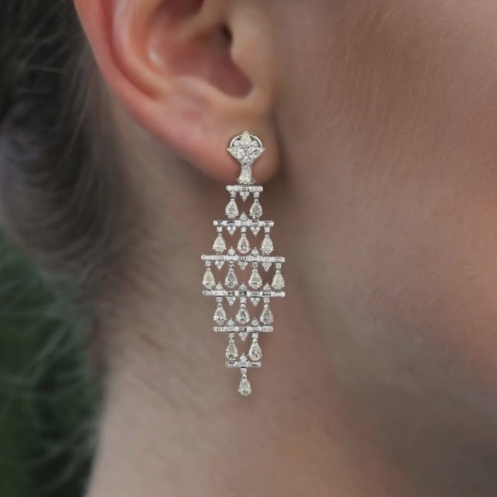 Luxury Pear Cut Baguette Diamond Dangle Earrings