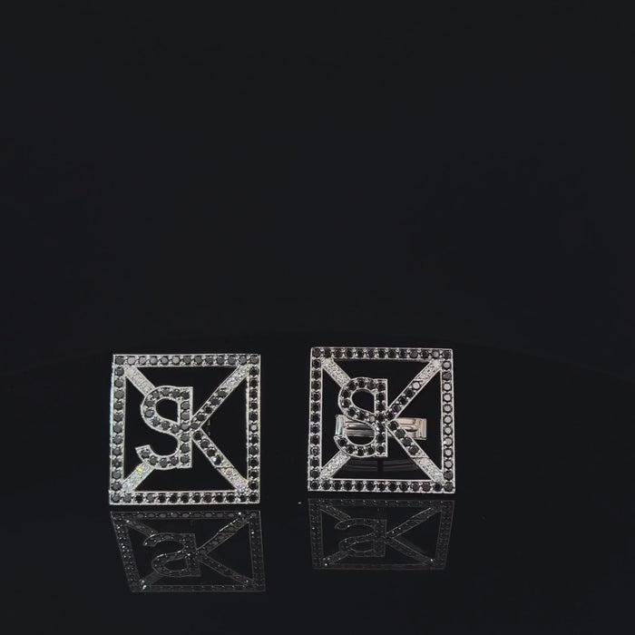 Alphabet Black Diamond White Gold Square Cufflinks