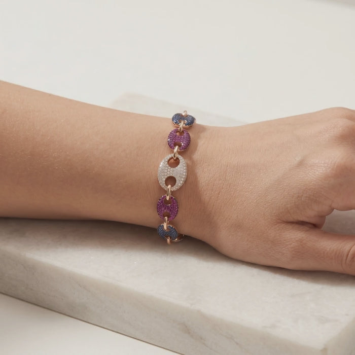 Prism Links Multi Gemstone Chain Bracelet in 14K Gold