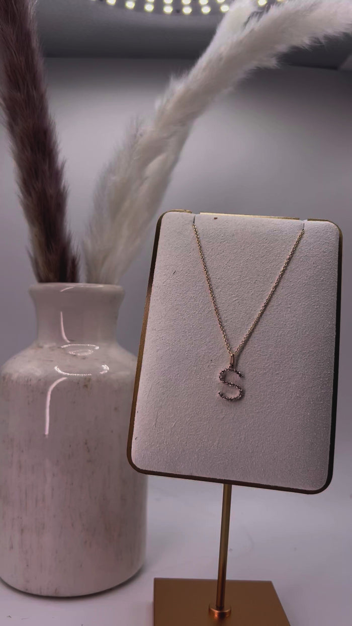 Diamond Letter S Pendant Necklace in 14K Yellow Gold