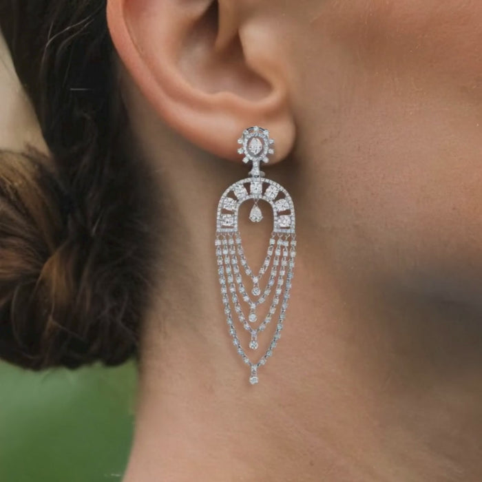 Multi Layered Chandelier Drop Earrings in 14K White Gold