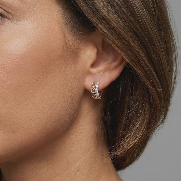 Diamond Link Huggie Hoop Earrings in 14K Yellow Gold