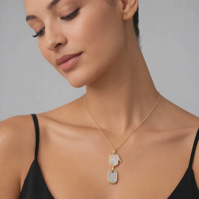 Pearl Charm Pendant Diamond Necklace in 14K Yellow Gold