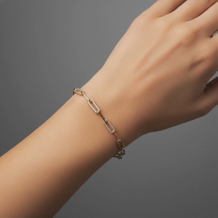 Paperclip Diamond Crafted Link Bracelet in 14K Gold
