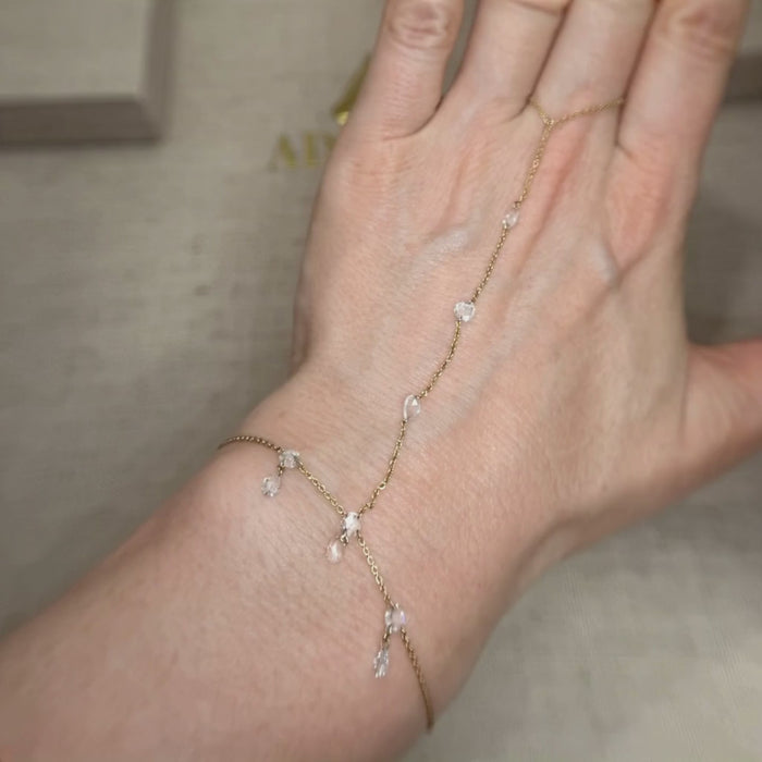 Drop Diamond Hand Chain Bracelet in 14K Yellow Gold