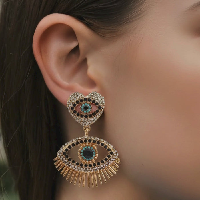 Chandelier Diamond Eye Drop Earrings in 18K Yellow Gold