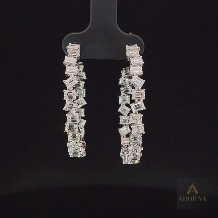 Baguette Diamond Hoop Earrings in 18K White Gold