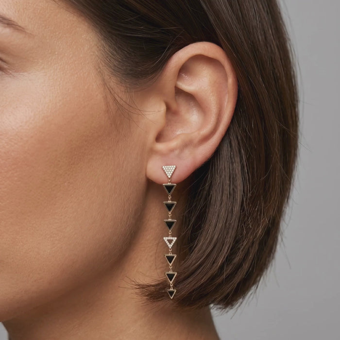 Black Diamond Shine Drop Earrings in 14K Yellow Gold