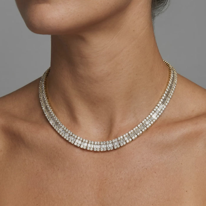 White Baguette 308 Round Diamonds Necklace in 18K Gold