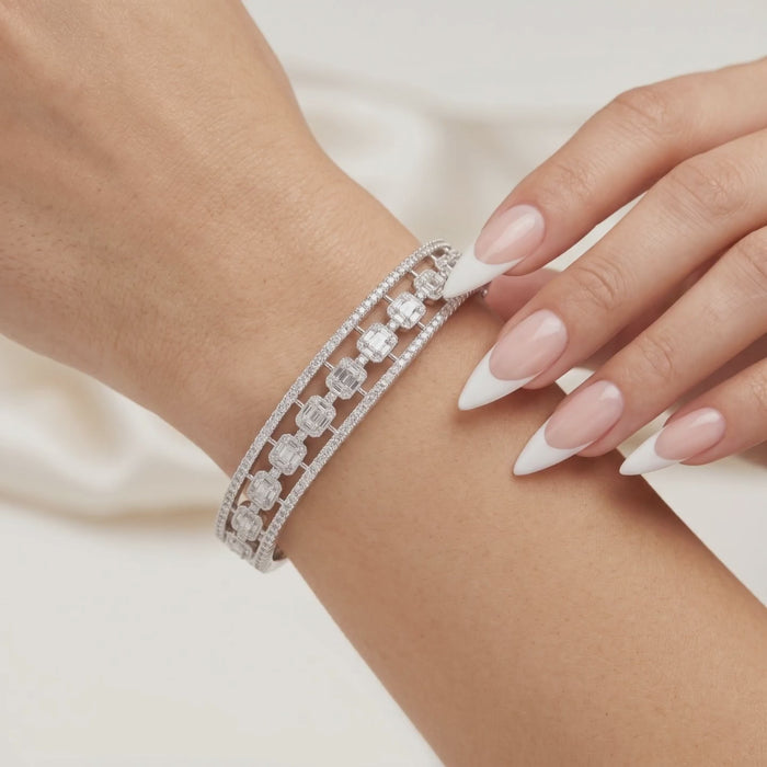 Essence Baguette Diamond Bangle Bracelet in 18K White Gold